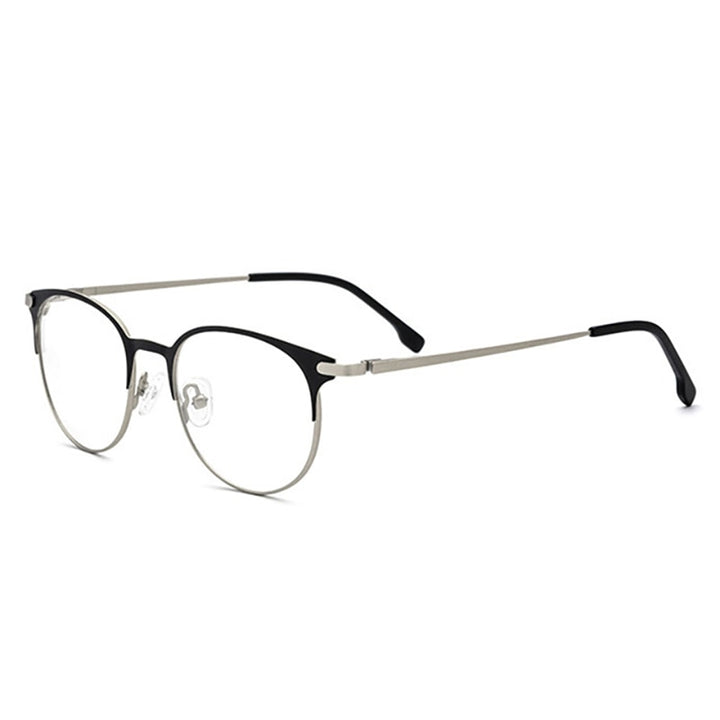 Bolluzzy Unisex Full Rim Round Square Alloy Eyeglasses 494218 Full Rim Bolluzzy Black silver  