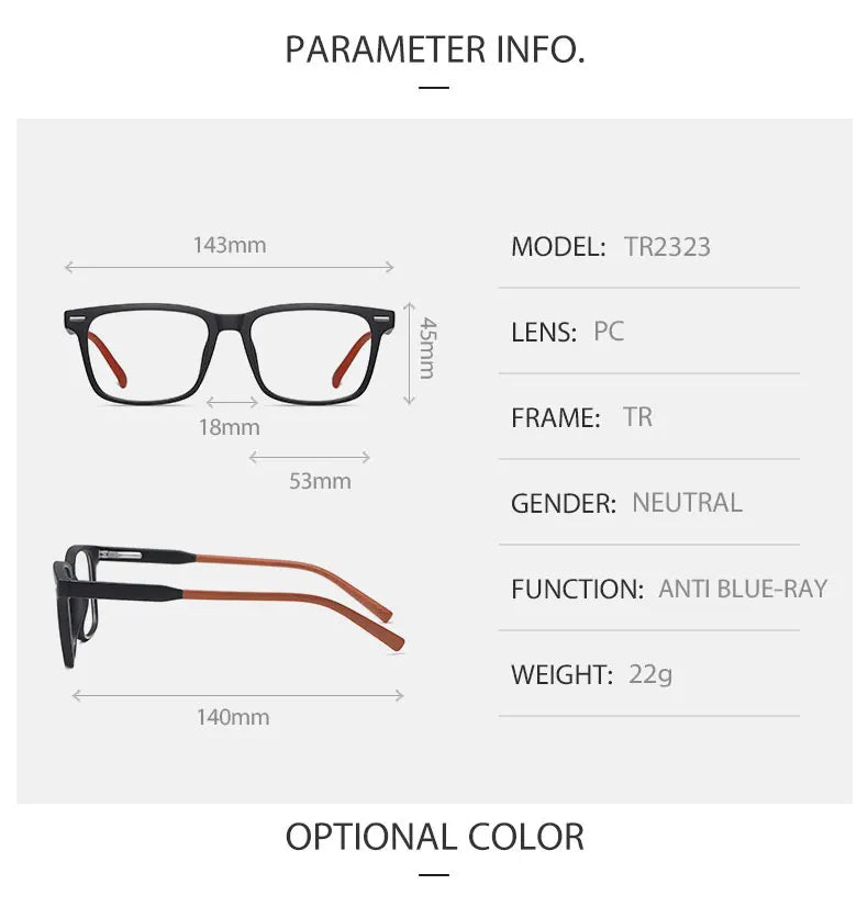 Hotochki Unisex Full Rim Square Tr 90 Alloy Eyeglasses 232377