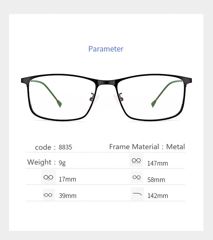 Kocolior Unisex Full Rim Square Alloy Hyperopic Reading Glasses 8835 Reading Glasses Kocolior