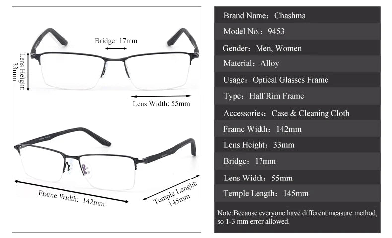 Chashma Ochki Men's Semi Rim Square Alloy Eyeglasses 49453 Semi Rim Chashma Ochki