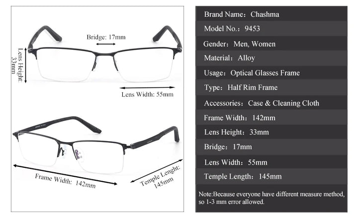 Chashma Ochki Men's Semi Rim Square Alloy Eyeglasses 49453 Semi Rim Chashma Ochki