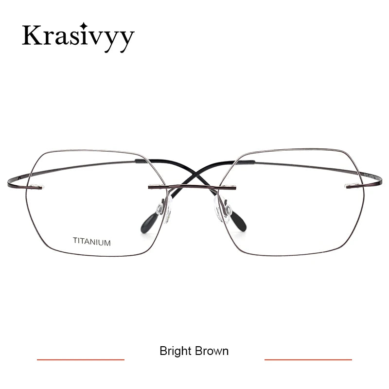 Krasivyy Unisex Rimless Polygon Square Titanium Eyeglasses 96018 Rimless Krasivyy Bright Brown