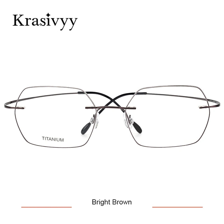 Krasivyy Unisex Rimless Polygon Square Titanium Eyeglasses 96018 Rimless Krasivyy Bright Brown