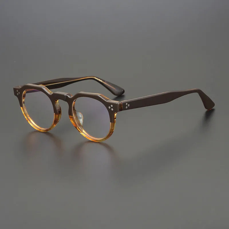 Hewei Unisex Full Rim Flat Top Round Acetate Eyeglasses 0008 Full Rim Hewei yellow