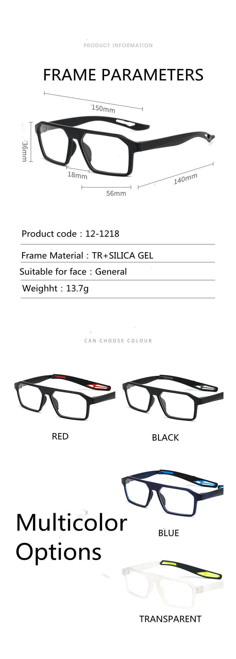 Kocolior Unisex Full Rim Square Tr 90  Sport Eyeglasses 1218 Full Rim Kocolior