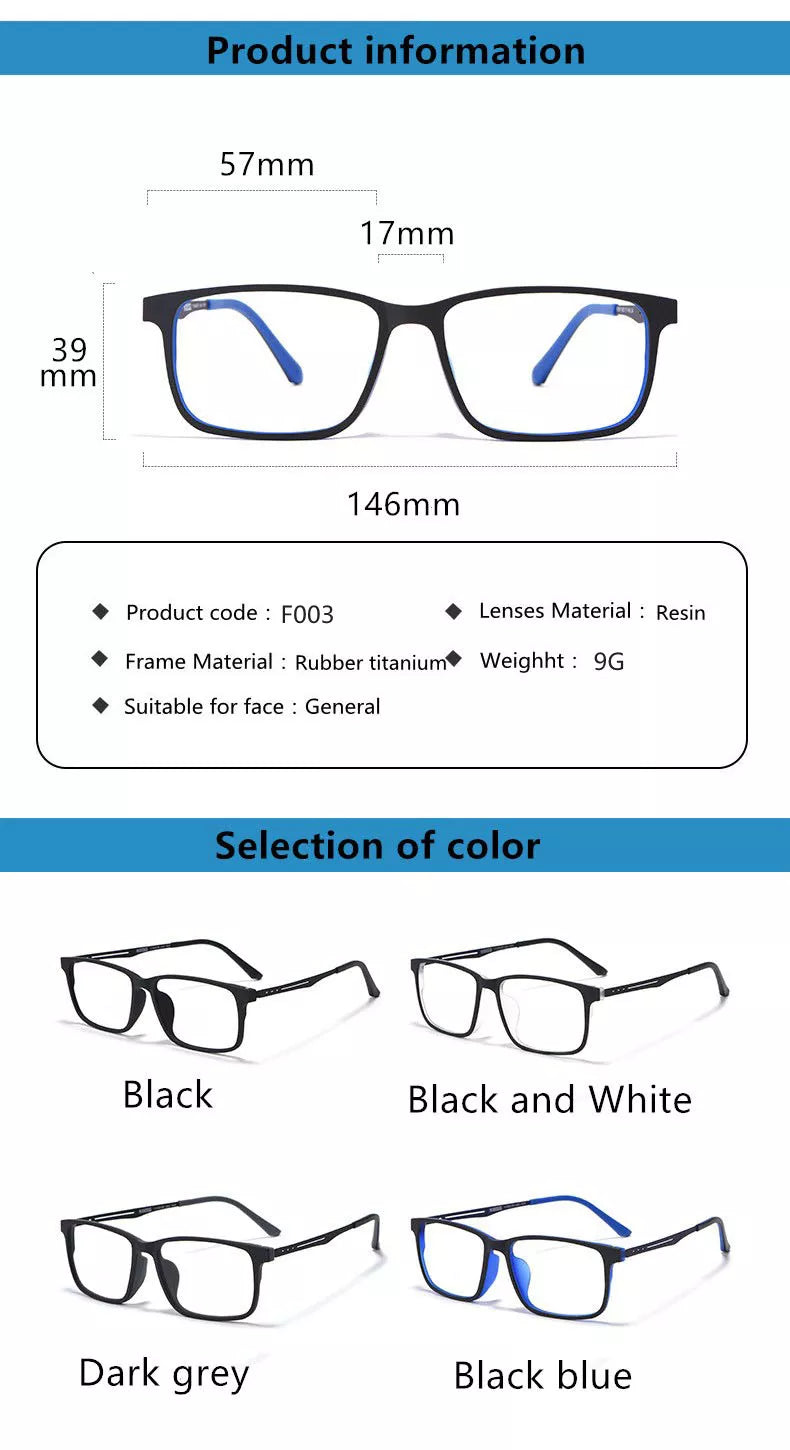 Kocolior Unisex Full Rim Square Tr 90 Titanium Hyperopic Reading Glasses F3003 Reading Glasses Kocolior