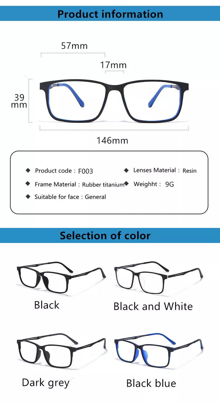 Kocolior Unisex Full Rim Square Tr 90 Titanium Hyperopic Reading Glasses F3003 Reading Glasses Kocolior