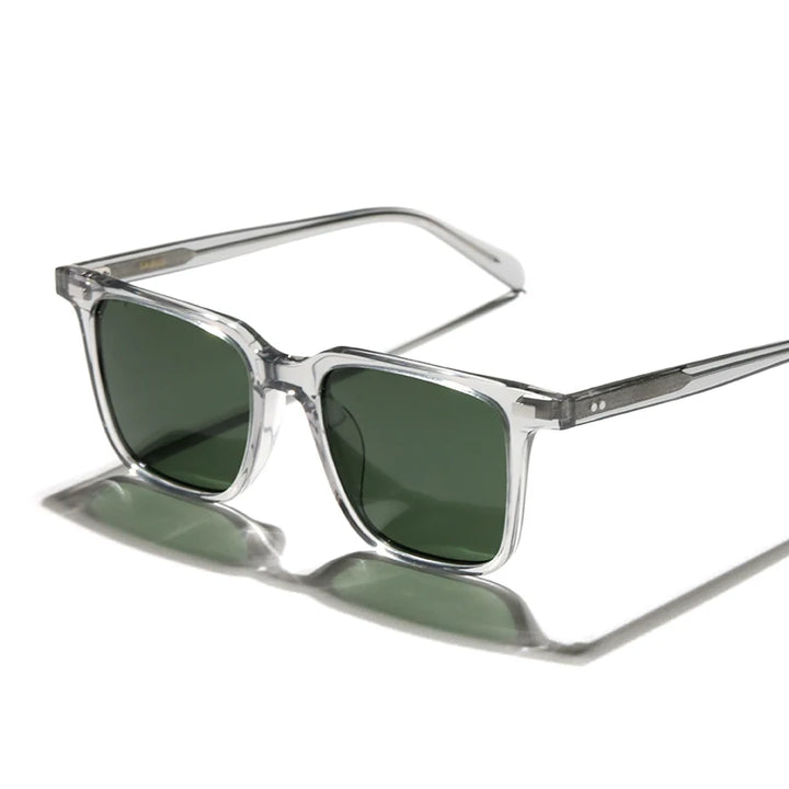 Hewei Unisex Full Rim Square Acetate Polarized Sunglasses 0003 Sunglasses Hewei light grey-green Other