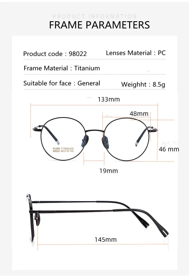 Kocolior Unisex Full Rim Small Round Titanium Eyeglasses 98022 Full Rim Kocolior