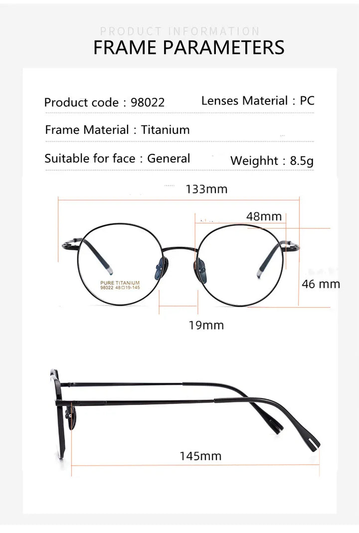 Kocolior Unisex Full Rim Small Round Titanium Eyeglasses 98022 Full Rim Kocolior   