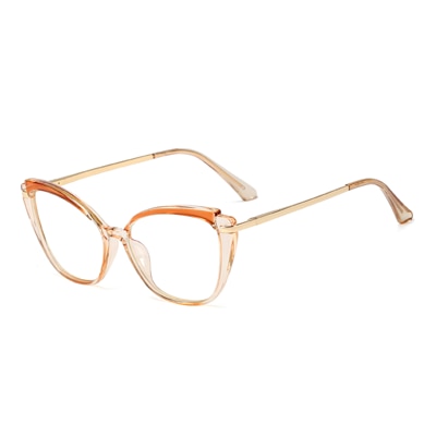 Ralferty Women's Full Rim Square Cat Eye Acetate Eyeglasses F95285 Full Rim Ralferty C3 Clear Brown
