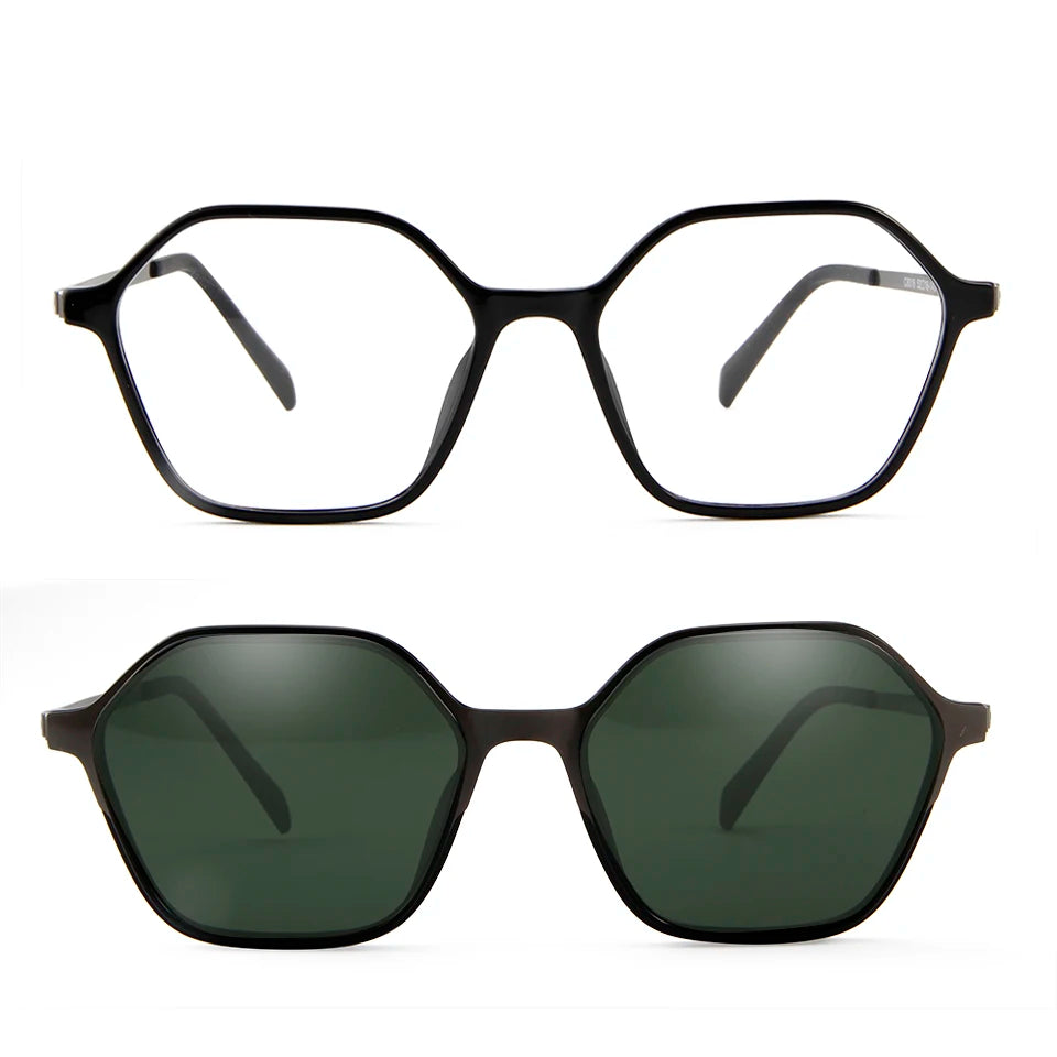 Esnbie Women's Full Rim Polygon Tr 90 Titanium Eyeglasses Clip On Sunglasses 8018 With Clip Ons Esnbie