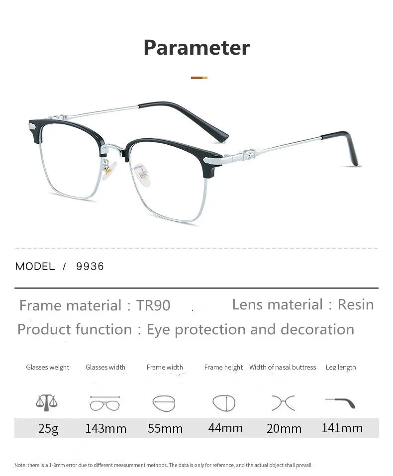 Kocolior Unisex Full Rim Square Acetate Titanium Alloy Eyeglasses 7509 Full Rim Kocolior