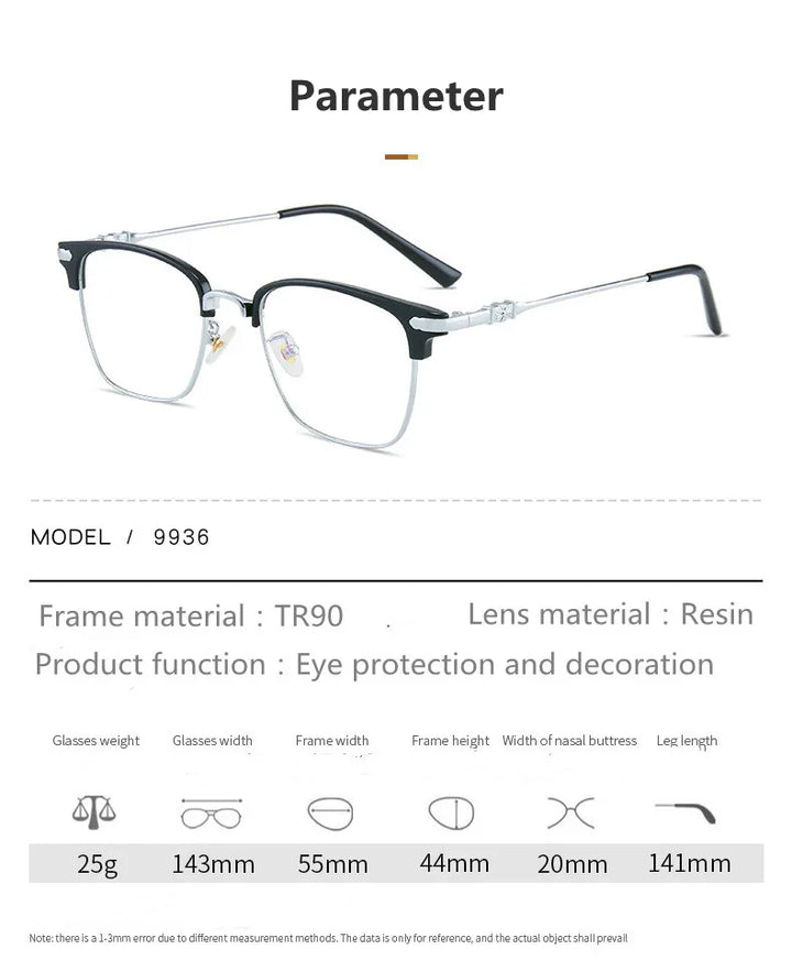 Kocolior Unisex Full Rim Square Acetate Titanium Alloy Eyeglasses 7509 Full Rim Kocolior