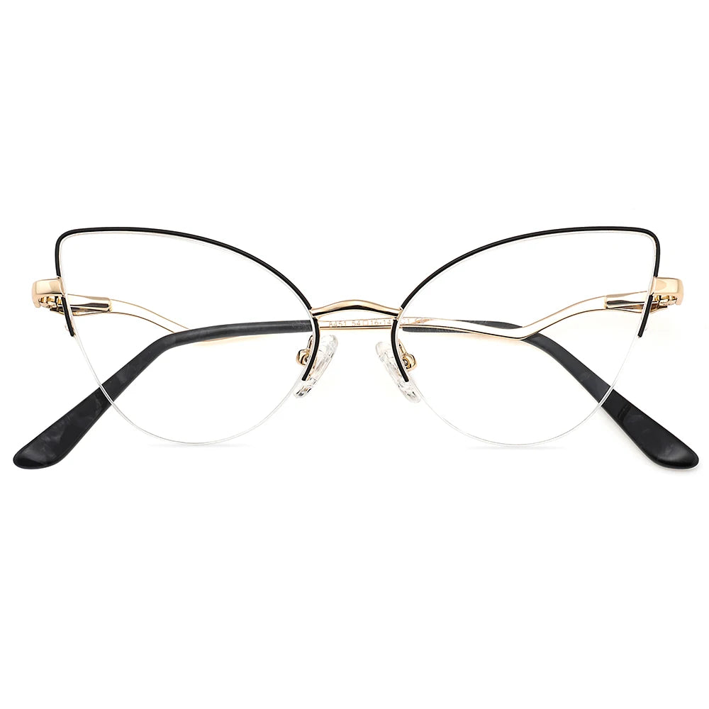 Laoyehui Women's Semi Rim Oval Cat Eye Alloy Reading Glasses 8451 Reading Glasses Laoyehui Black 0