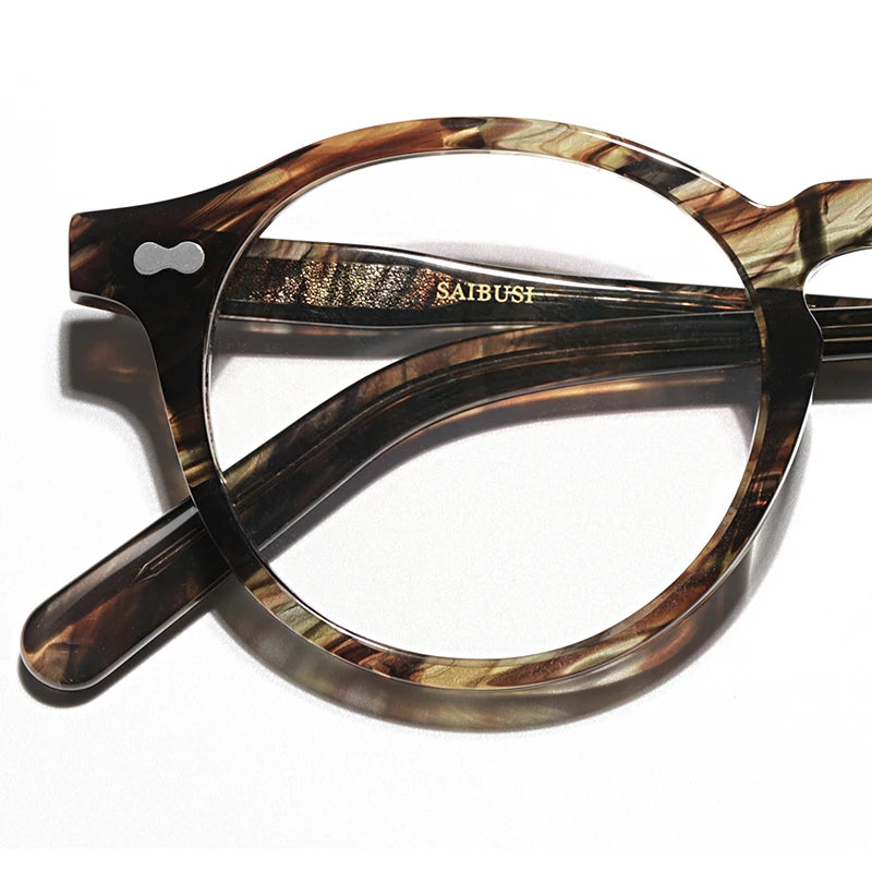 Hewei Unisex Full Rim Round Acetate Eyeglasses 5166 Full Rim Hewei