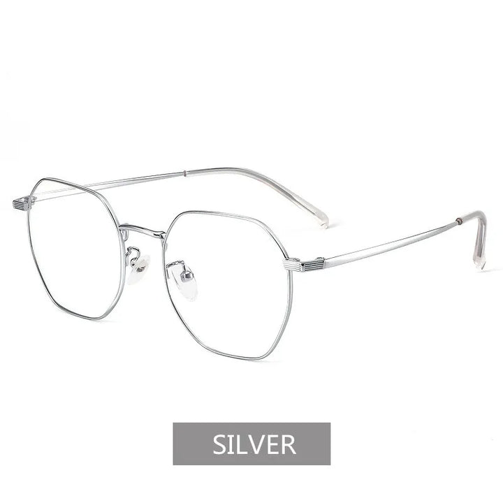 Kocolior Unisex Full Rim Irregular Polygon Titanium Alloy Eyeglasses 19059 Full Rim Kocolior Silver China 
