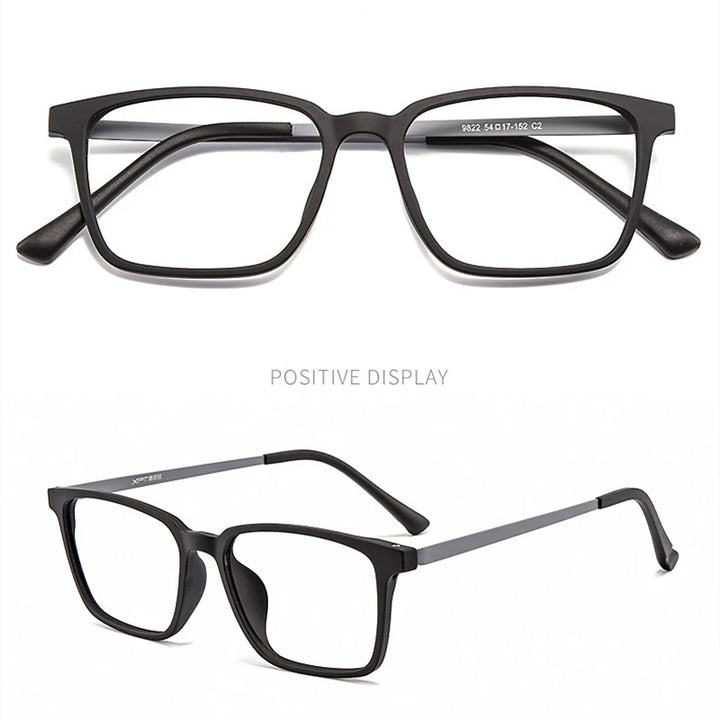 Kocolior Men's Full Rim Large Square Titanium Eyeglasses 9822 Full Rim Kocolior Black Gray