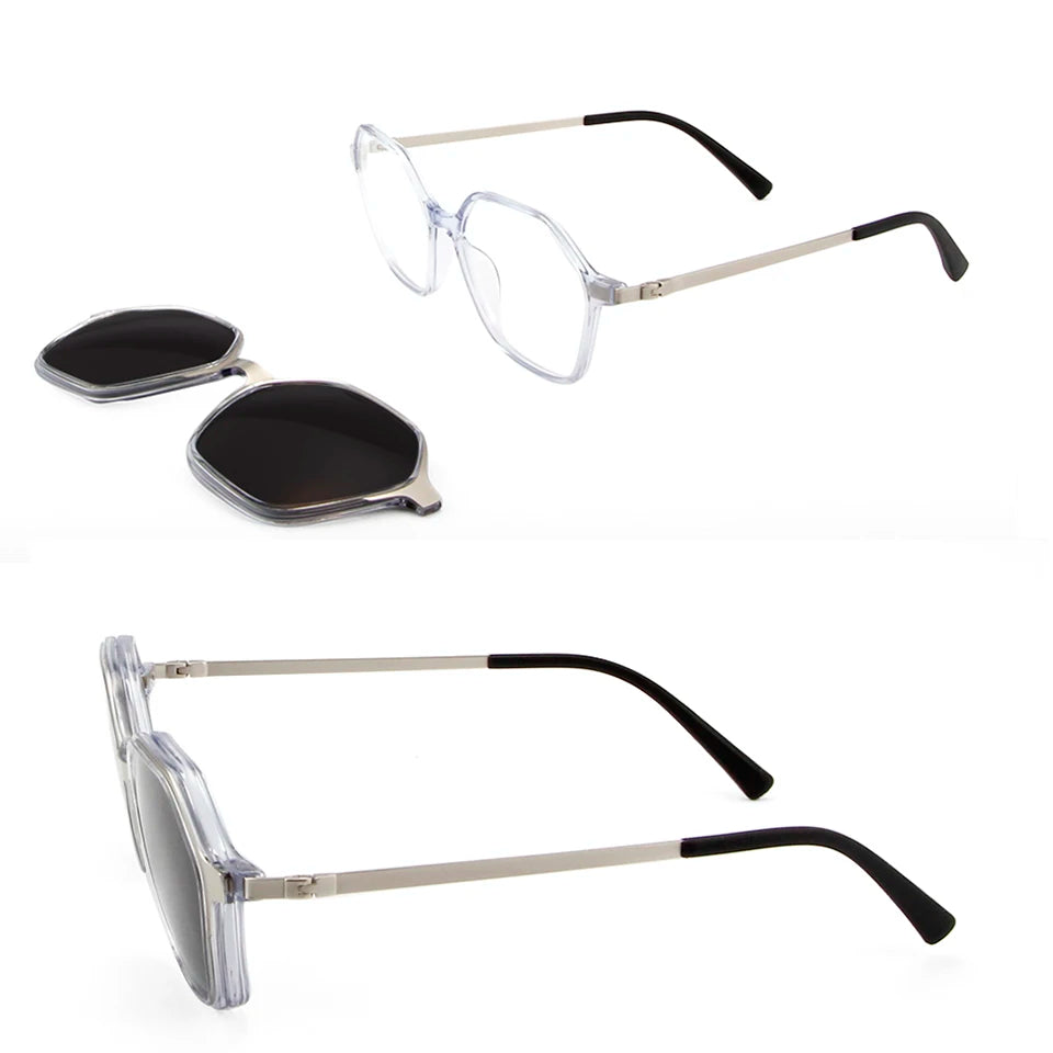 Esnbie Women's Full Rim Polygon Tr 90 Titanium Eyeglasses Clip On Sunglasses 8018 With Clip Ons Esnbie