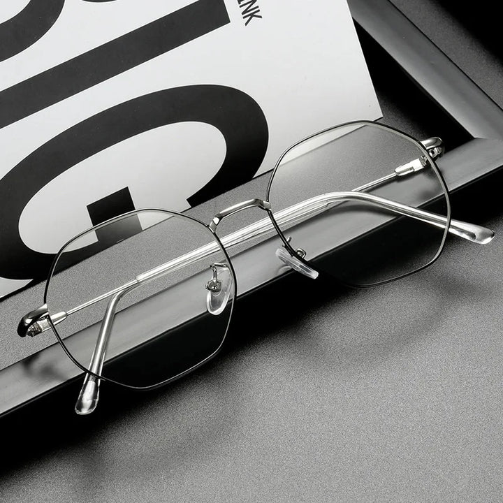 Kocolior Unisex Full Rim Polygon Titanium Alloy Eyeglasses 9039 Full Rim Kocolior BLACK SILVER China