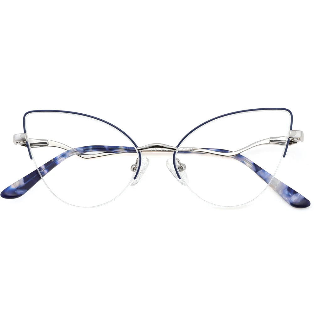 Laoyehui Women's Semi Rim Oval Cat Eye Alloy Reading Glasses 8451 Reading Glasses Laoyehui Blue 0