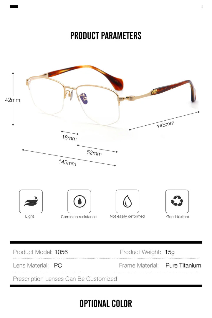 Muzz Men's Semi Rim Polygon Square Titanium Eyeglasses 31056