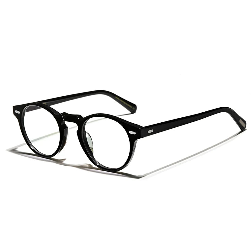 Hewei Unisex Full Rim Round Acetate Eyeglasses 0005 Full Rim Hewei black