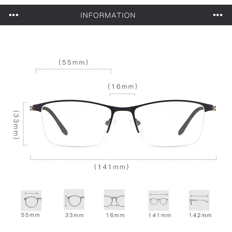 Hotochki Men's Semi Rim Square Brow Line Alloy Eyeglasses 98334