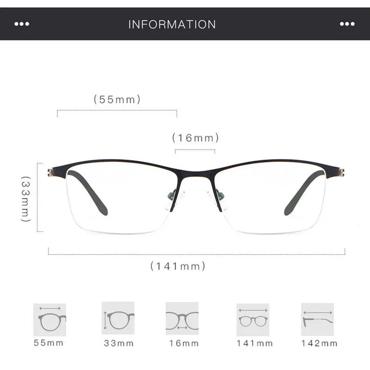 Hotochki Men's Semi Rim Square Brow Line Alloy Eyeglasses 98334