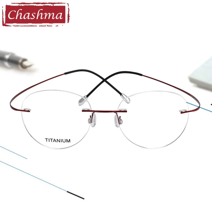 Chashma Women's Rimless Flat Top Round Titanium Eyeglasses 16017 Rimless Chashma