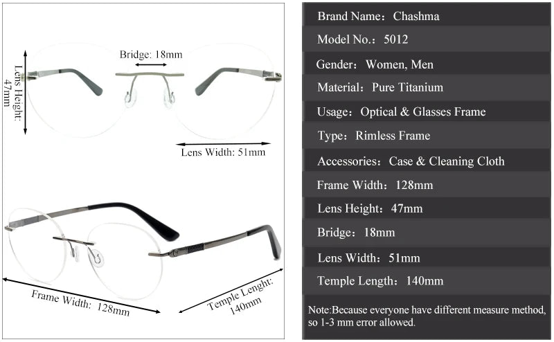 Chashma Women's Rimless Round Titanium Eyeglasses 25012