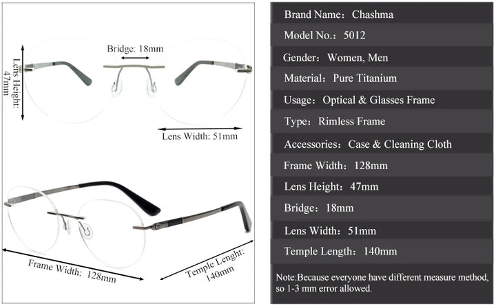 Chashma Women's Rimless Round Titanium Eyeglasses 25012