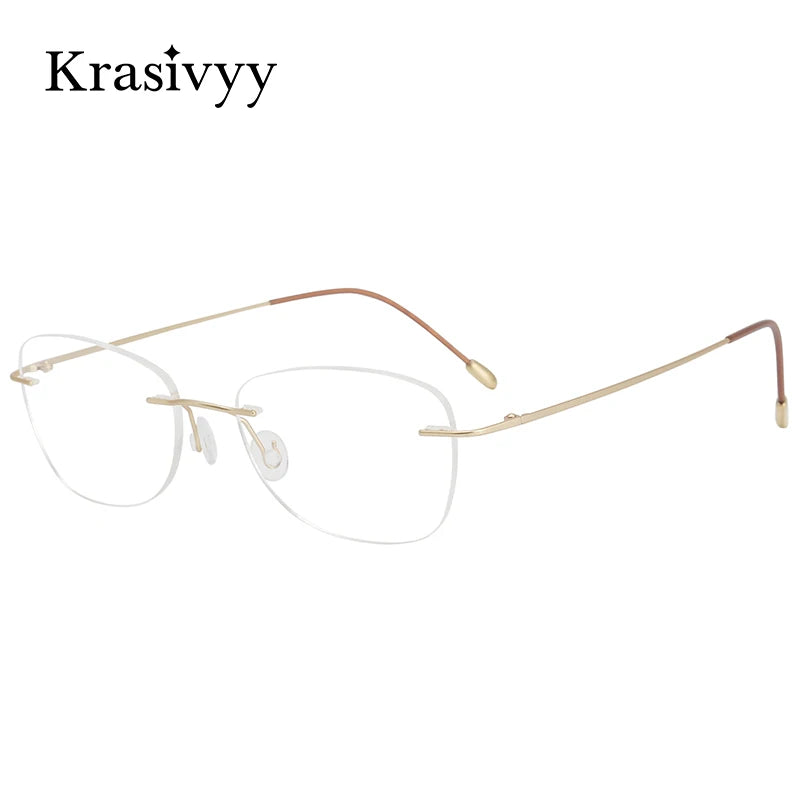 Krasivyy Women's Rimless Polygon Square Titanium Eyeglasses 36013