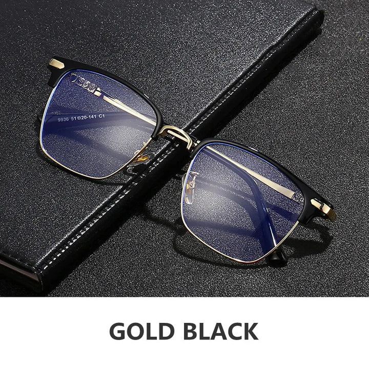 Kocolior Unisex Full Rim Square Acetate Titanium Alloy Eyeglasses 7509 Full Rim Kocolior GOLD BLACK China 