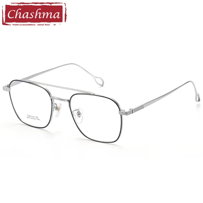 Chashma Ottica Unisex Full Rim Square Double Bridge Titanium Eyeglasses 83654