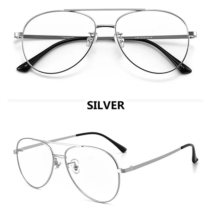 Kocolior Unisex Full Rim Large Oval Double Bridge Titanium Eyeglasses 2194 Full Rim Kocolior Silver China 