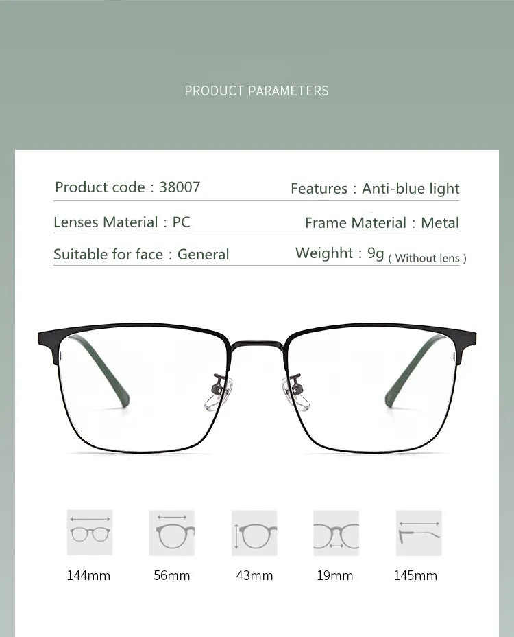 Kocolior Unisex Full Rim Square Alloy Eyeglasses 38007 Full Rim Kocolior   