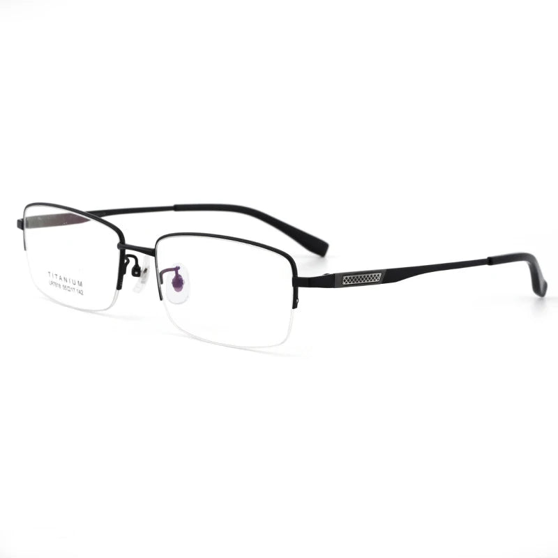 Bclear Men's Semi Rim Square Titanium Eyeglasses 47818 Semi Rim Bclear black