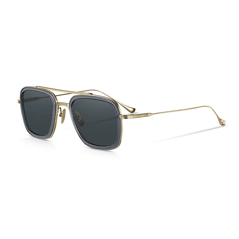 Hewei Unisex Full Rim Square Double Bridge Titanium Sunglasses S008 Sunglasses Hewei golden vs gray Other 