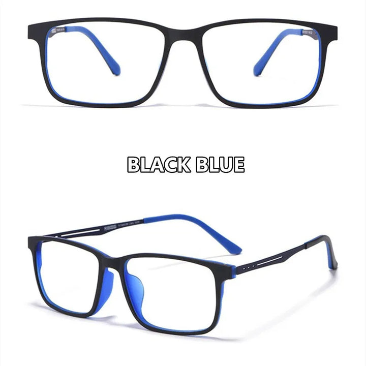 Kocolior Unisex Full Rim Square Tr 90 Titanium Hyperopic Reading Glasses F3003 Reading Glasses Kocolior Black Blue 0