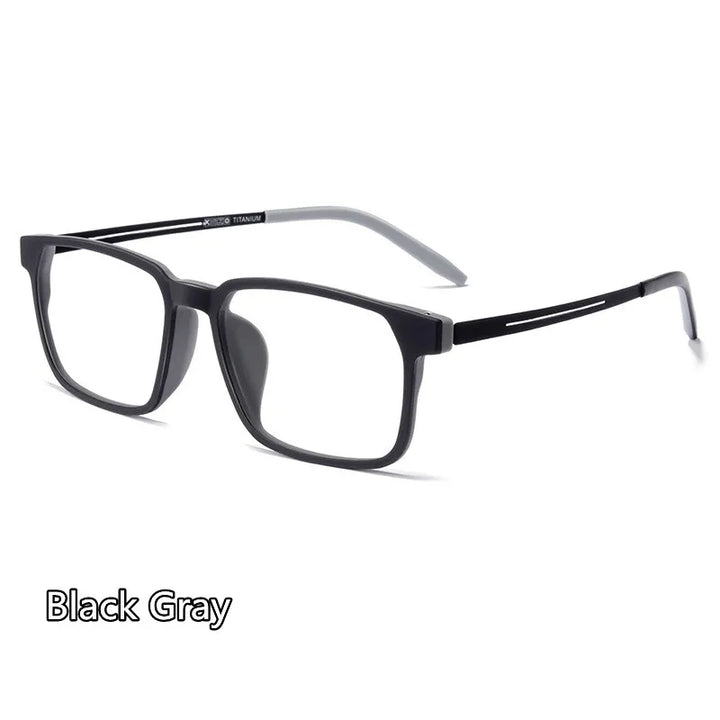 Kocolior Unisex Full Rim Square Tr 90 Titanium Hyperopic Reading Glasses 88781 Reading Glasses Kocolior Black Gray 0