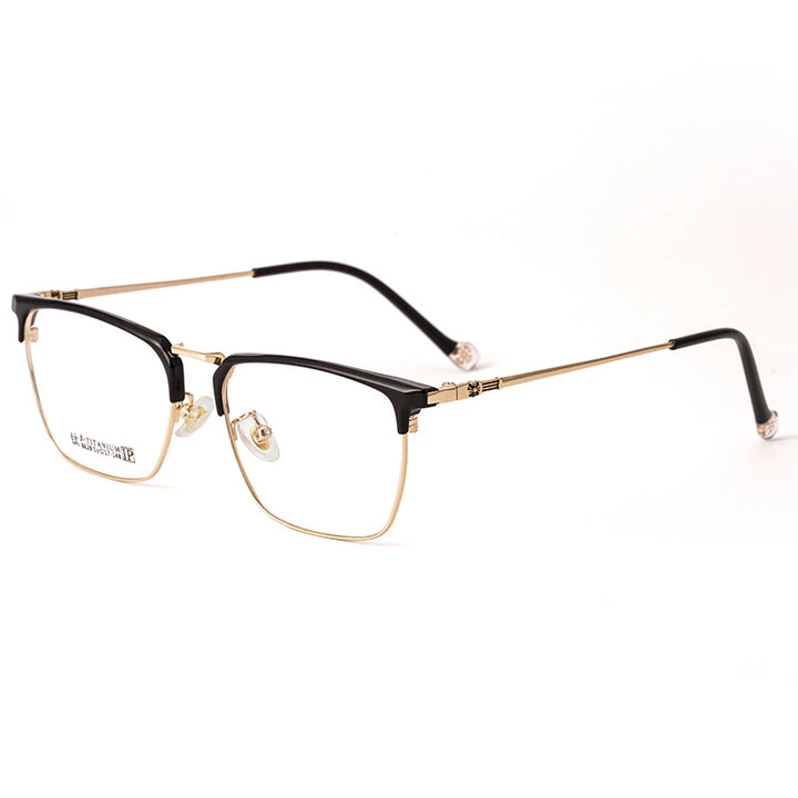 Kocolior Unisex Full Rim Square Acetate Titanium Eyeglasses 8628 Full Rim Kocolior Black Gold
