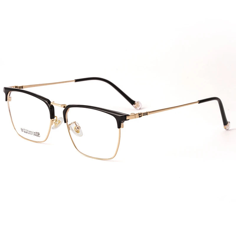 Kocolior Unisex Full Rim Square Acetate Titanium Eyeglasses 8628 Full Rim Kocolior Black Gold  