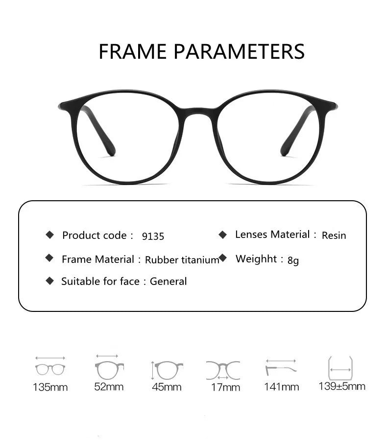 Kocolior Unisex Full Rim Round Rubber Titanium Hyperopic Reading Glasses 9135 Reading Glasses Kocolior