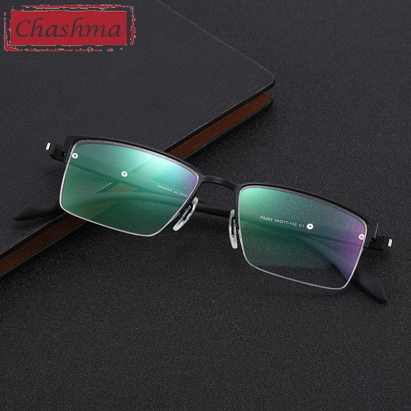 Chashma Ochki Women's Semi Rim Square Titanium Alloy Eyeglasses 49283 Semi Rim Chashma Ochki