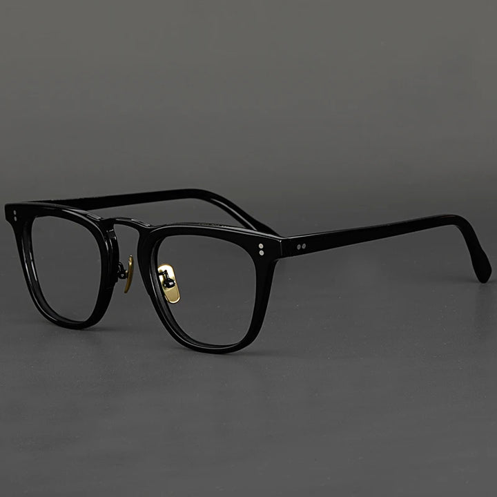 Hewei Unisex Full Rim Square Acetate Titanium Eyeglasses 0001 Full Rim Hewei black  