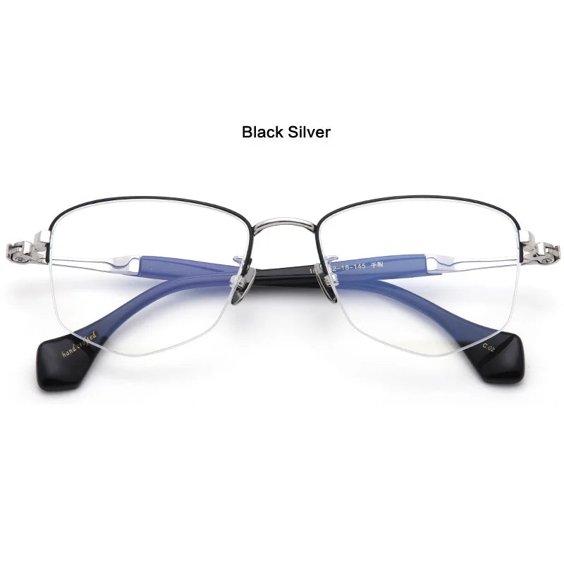 Muzz Men's Semi Rim Polygon Square Titanium Eyeglasses 31056