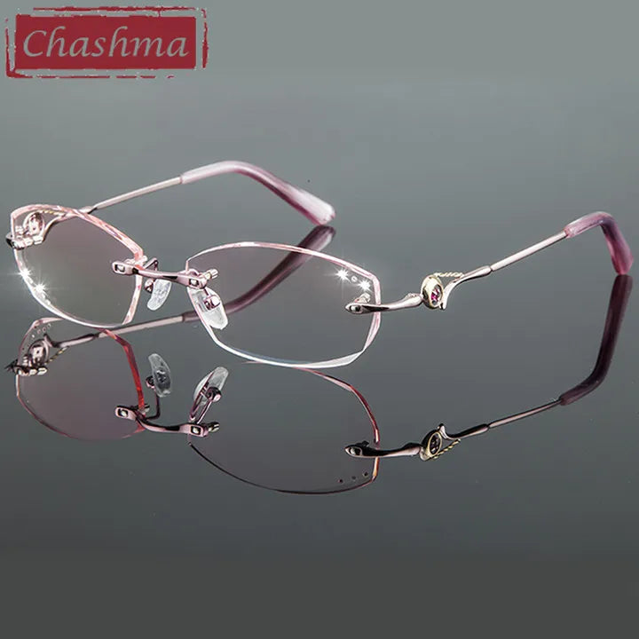 Chashma Women's Rimless Oval Titanium Diamond Cut Lens Eyeglasses 38007