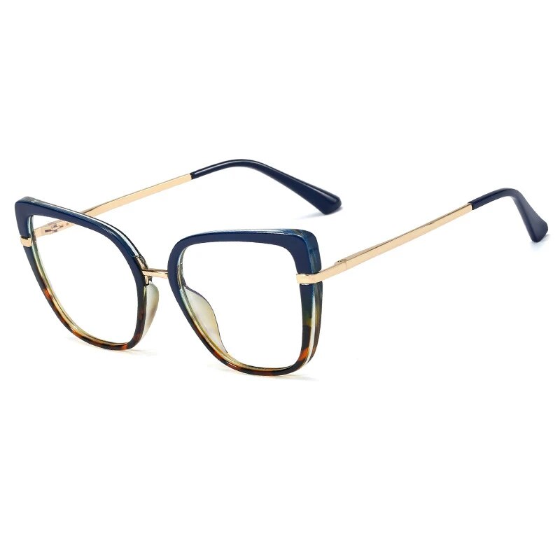 CCspace Women's Full Rim Square Tr 90 Titanium Hyperopic Reading Glasses R48262 Reading Glasses CCspace C3Blue-Leopard 0