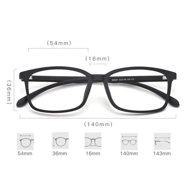 Hotony Unisex Full Rim Square Tr 90 Titanium Eyeglasses 98007 Full Rim Hotony